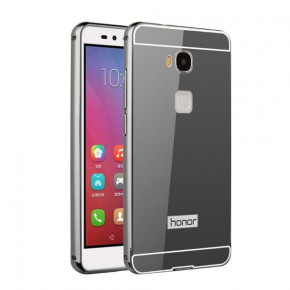 Луксозен алуминиев бъмпър с огледален гръб за Huawei Honor 7 lite NEM-L21 / Huawei Honor 5c черен